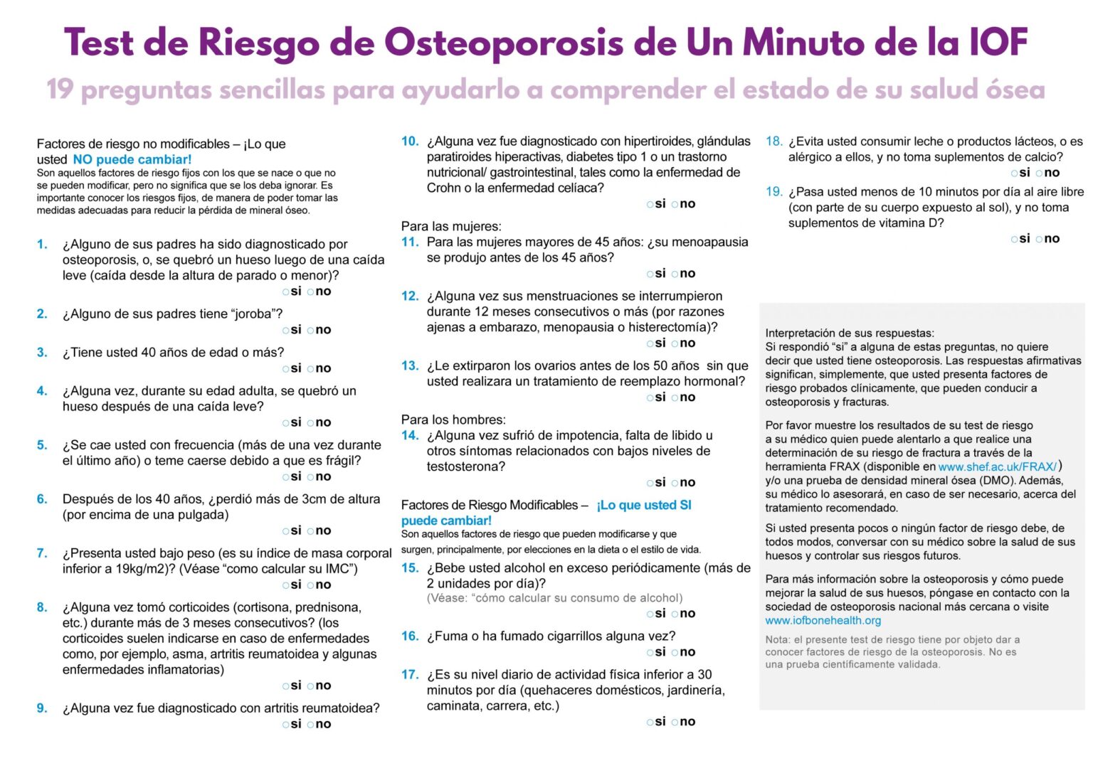 Cuestionario De Factores De Riesgo Para La Deteccion De Osteoporosis 6080