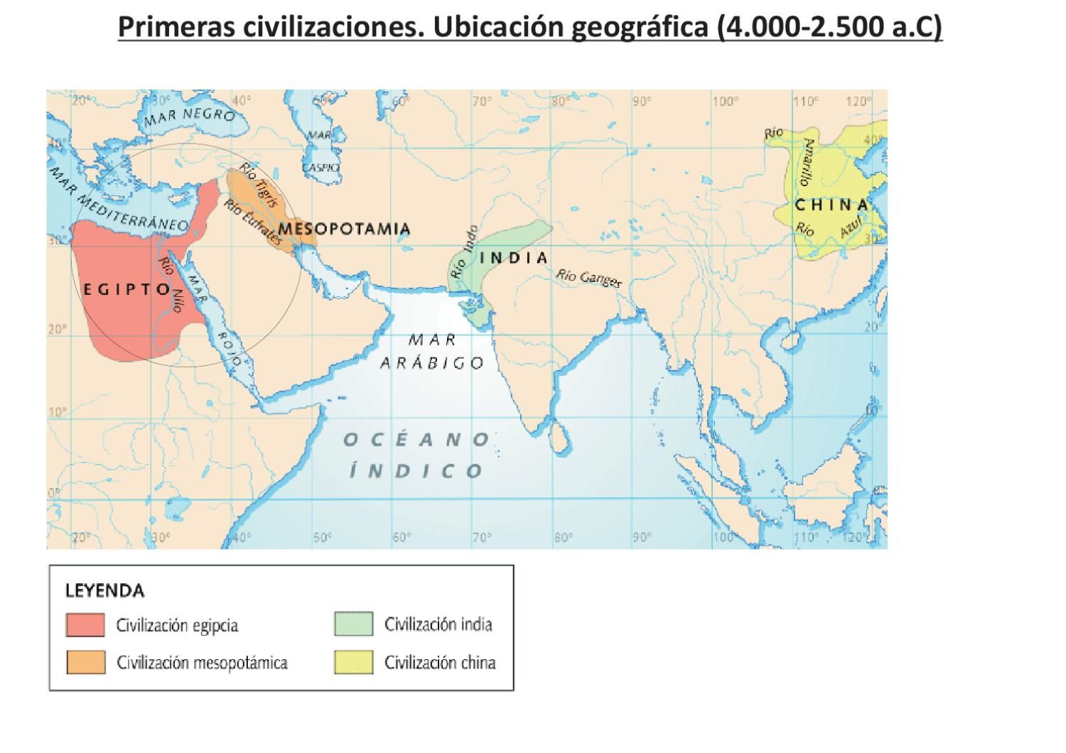 Mapa De Las Primeras Civilizaciones Egipto Mesopotamia India Y China